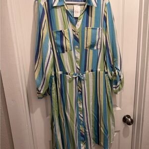 Striped Blue and Green Shirt Dress